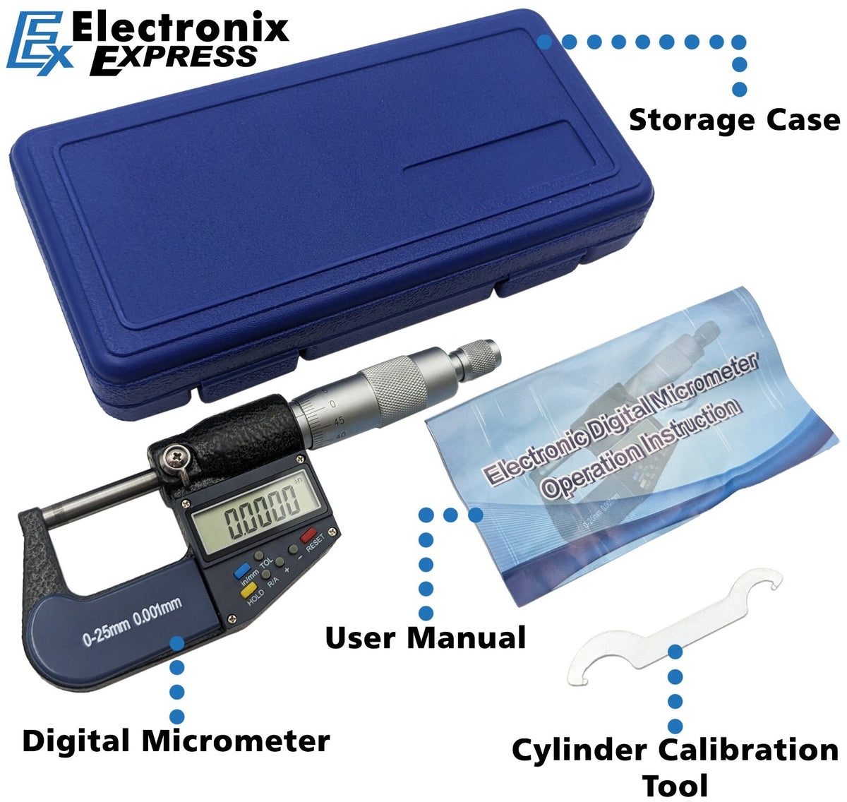 0-25mm (0-1") Digital Micrometer with 6 Digit LCD Display, 0.001mm Resolution