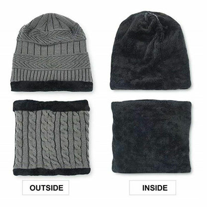 Winter Beanie Hat Scarf Set Soft Fleece Inner Lining Stretchy Knit Cap Elastic