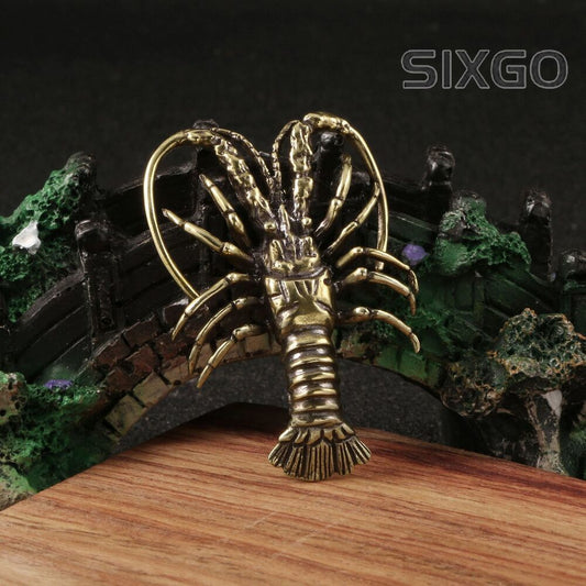 Small Sculpture Home Decor Gifts Tabletop Figurine Brass lobster Animal Statue