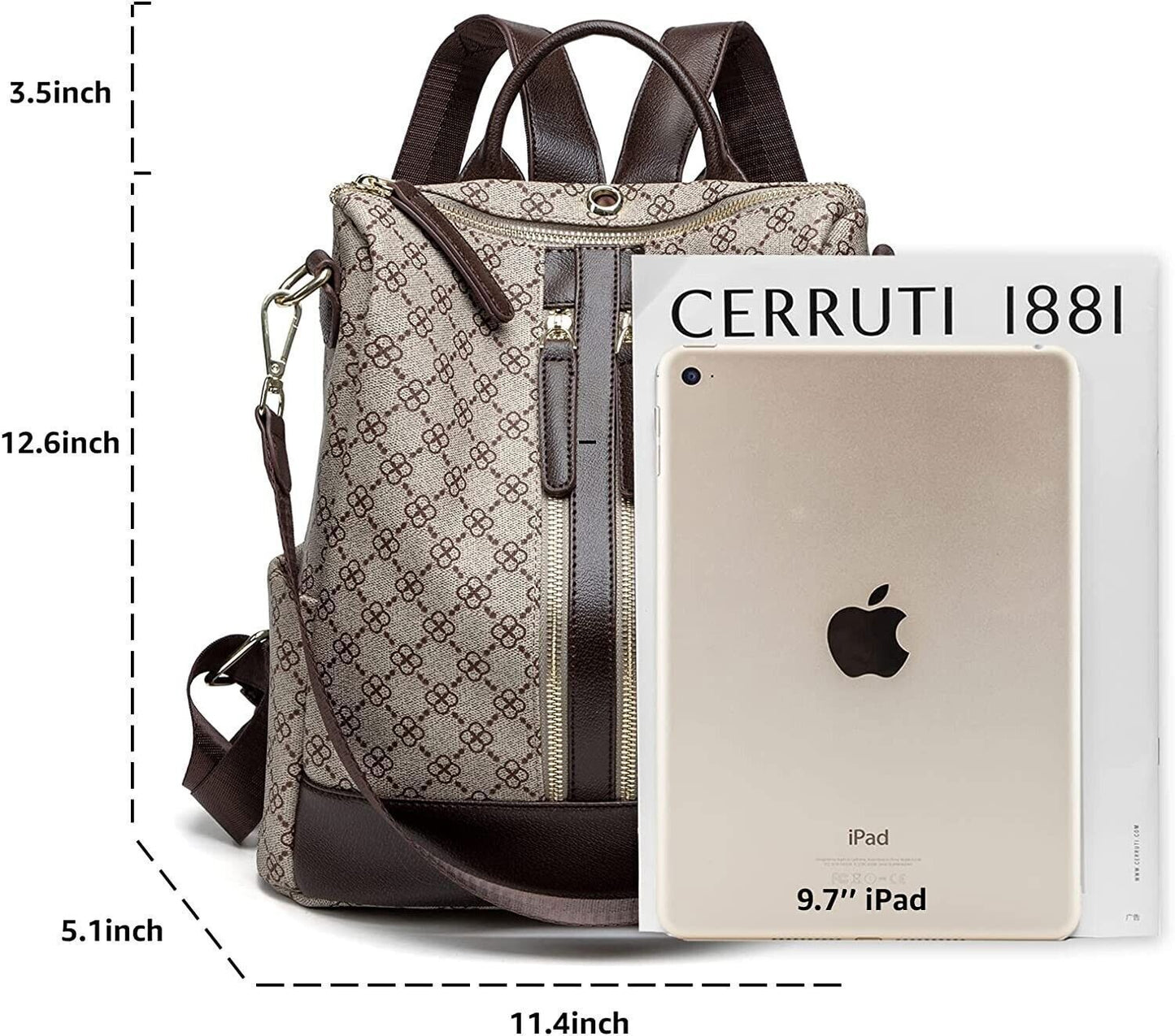 Refutuna Backpack Purse for Women - Fashion Brown PU Leather Designer Handbags -
