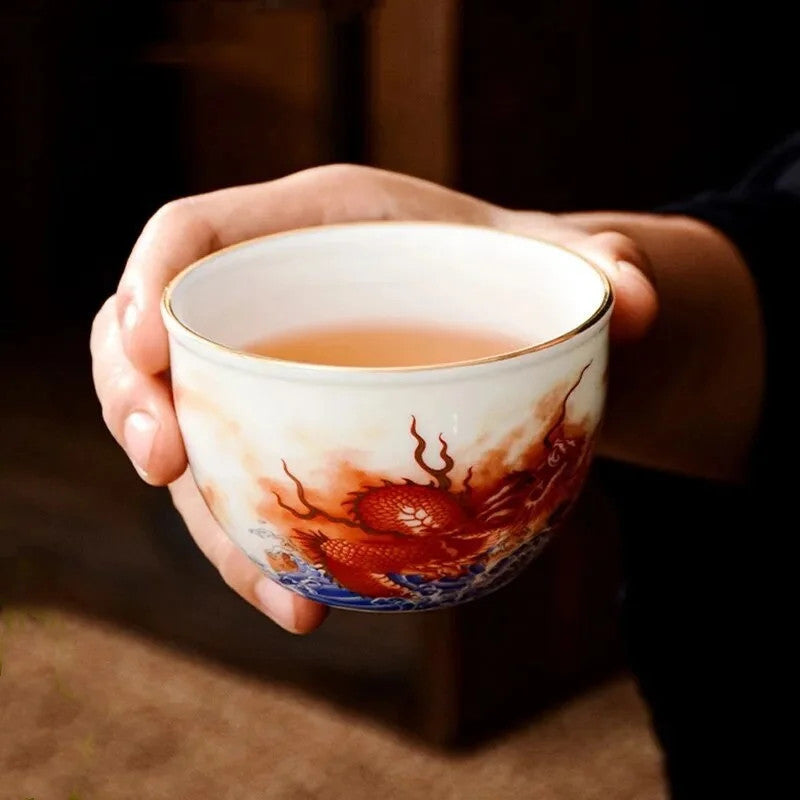 Chinese Ceramic Dragon Pattern Teacup Household Enamel Craftsmanship Tea Cup