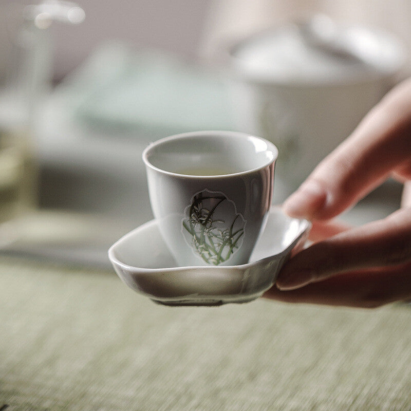 35ml Small Cup Porcelain Hand Drawn Orchid Chinese Kungfu Tea Cup Antique Style