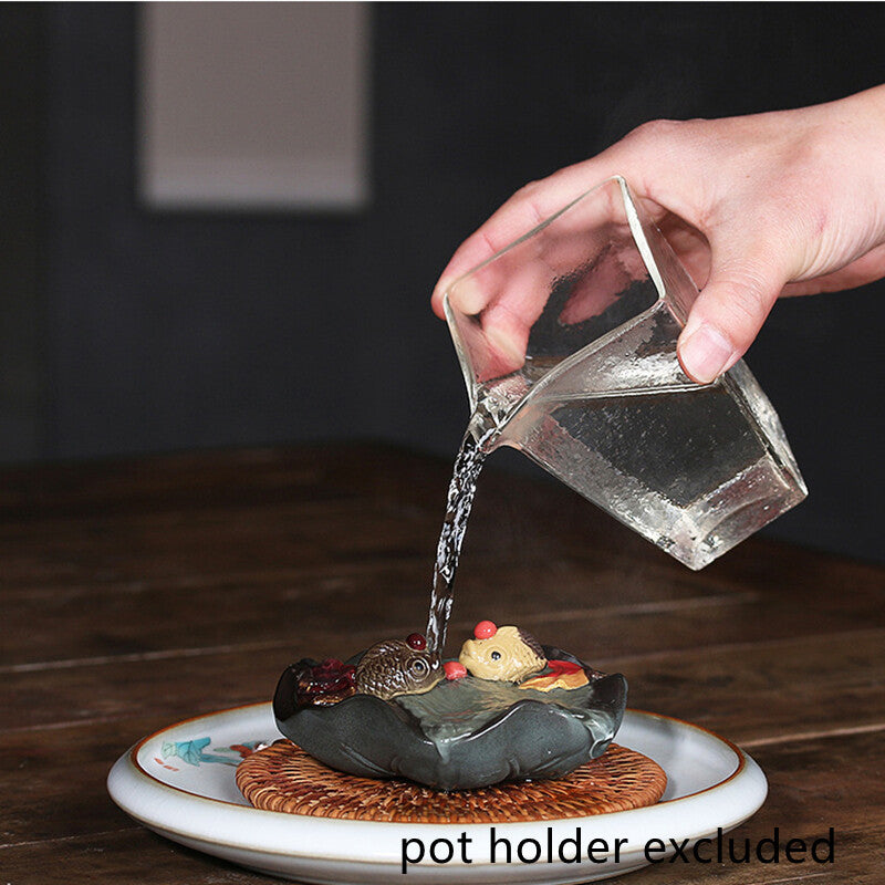 Color Change Tea Pet Yixing Zisha Tea Play Purple Clay Golden Fish On Lotus Leaf