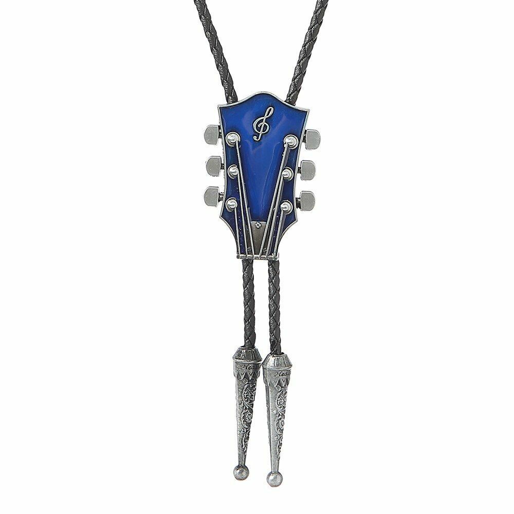 Men Fashion Music Guitar Bolo Ties Pendant Necklace Cowboy Leather Belt Neckties