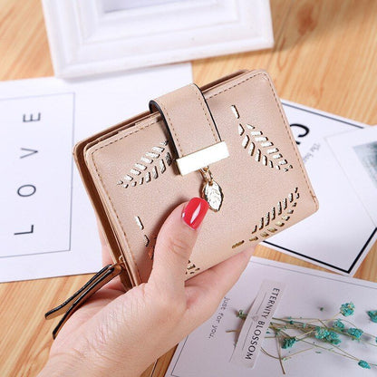 Fashion Hollow Leaf Wallet Casual Leather Pouch Zipper Card Bag Clutch Polyester