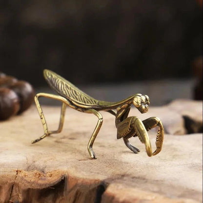 Copper Mantis Miniature Ornament Tea Pet Solid Insect Figurine Decoration Decor