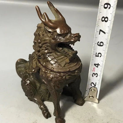 Chinese Old Bronze Hand Cast Kirin Art Statue Collectable Incense Burner Decor