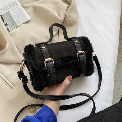 Matte Leather Lambswool Small Handbags Women Shoulder Bags Crossbody Bag Fur