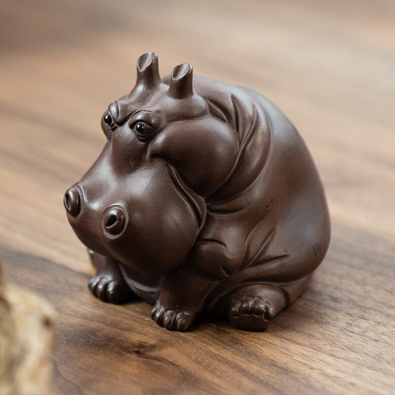 Handmade Tea Pet Yixing Zisha Duan Clay Hippo Wealth Mascot House Warming Gift
