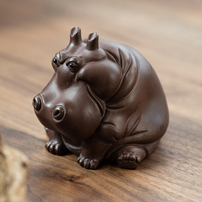 Handmade Tea Pet Yixing Zisha Duan Clay Hippo Wealth Mascot House Warming Gift