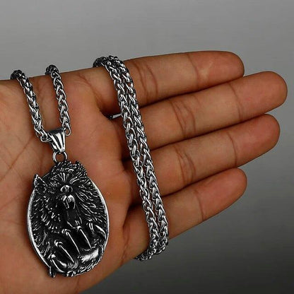 Wolf Necklaces Viking Style Wolf Head Pendant Runes Stainless Steel Necklace