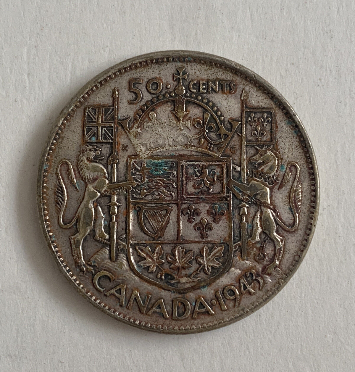 1943 CANADA 50 Cents Silver Coin Silver .800 George VI Royal Canadian Mint