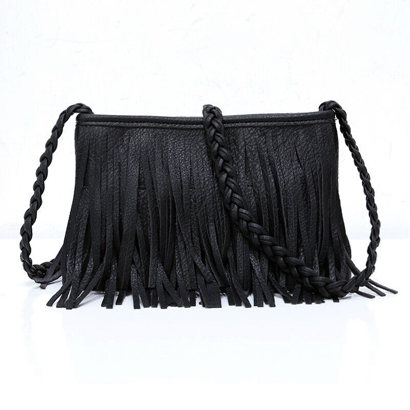 Retro PU Leather Hand-woven Tassel Shoulder Diagonal Designer Handbag Square Bag