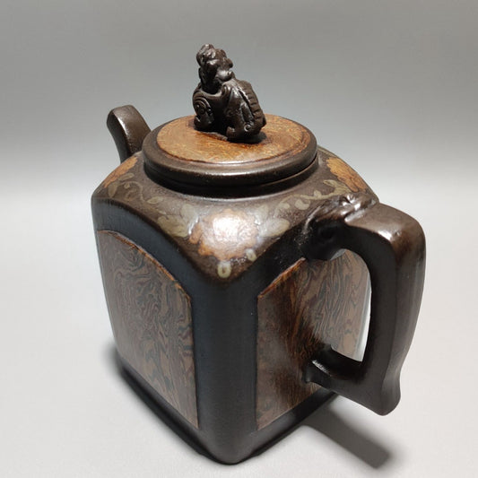 Vintage Chinese Yixing Purple Clay Teapot Zisha Ceramic Carving Beast Teaware