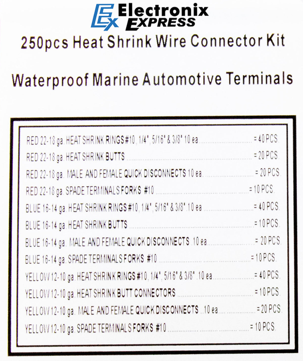 250 Piece Insulated Heat Shrink Electrical Wire Terminals, Crimp Connectors
