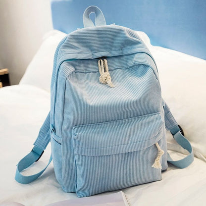 College Style Soft Fabric Backpack School Bag Corduroy School Backpack Striped