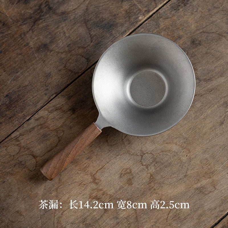 Walnut Handle Titanium Tea Strainer Filter Tea-water Separation Tea Strainer