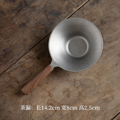 Walnut Handle Titanium Tea Strainer Filter Tea-water Separation Tea Strainer