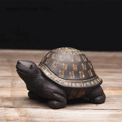 9.5cm Yixing Purple Clay Tea Pet Turtle Ornament Hand-carved Desktop Crafts