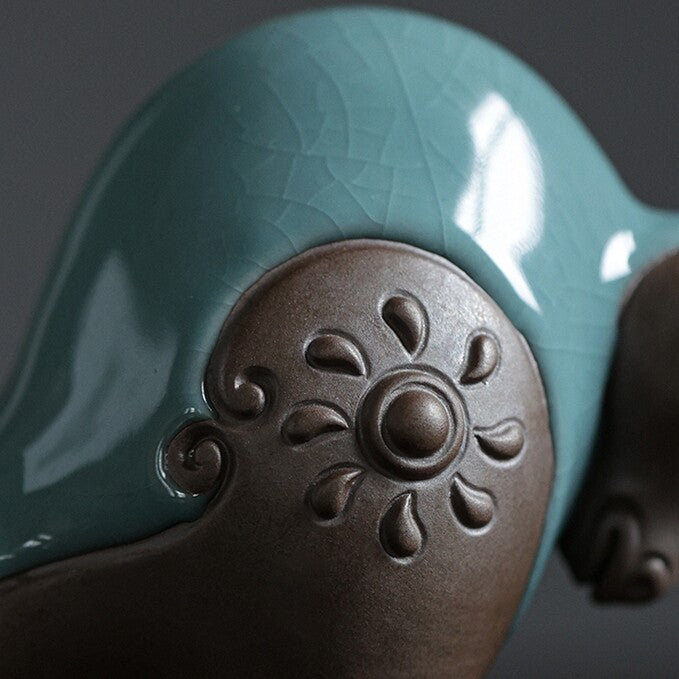Chinese Ornament Yixing Zisha Purple Clay Tea Pet Brother Kiln Crackle Glaze OX