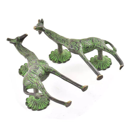 Set of 2 Antique Look Brass Decorative Green Patina Giraffe Door Handle
