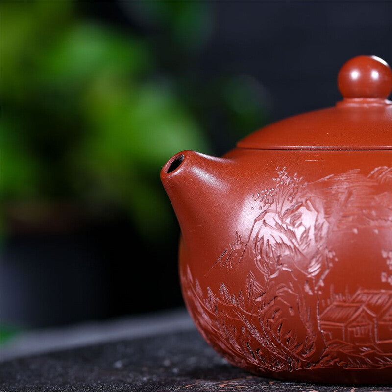 230ml Dahongpao Clay Real Yixing Zisha Handmade Tea Pot Marked Mountain Carved