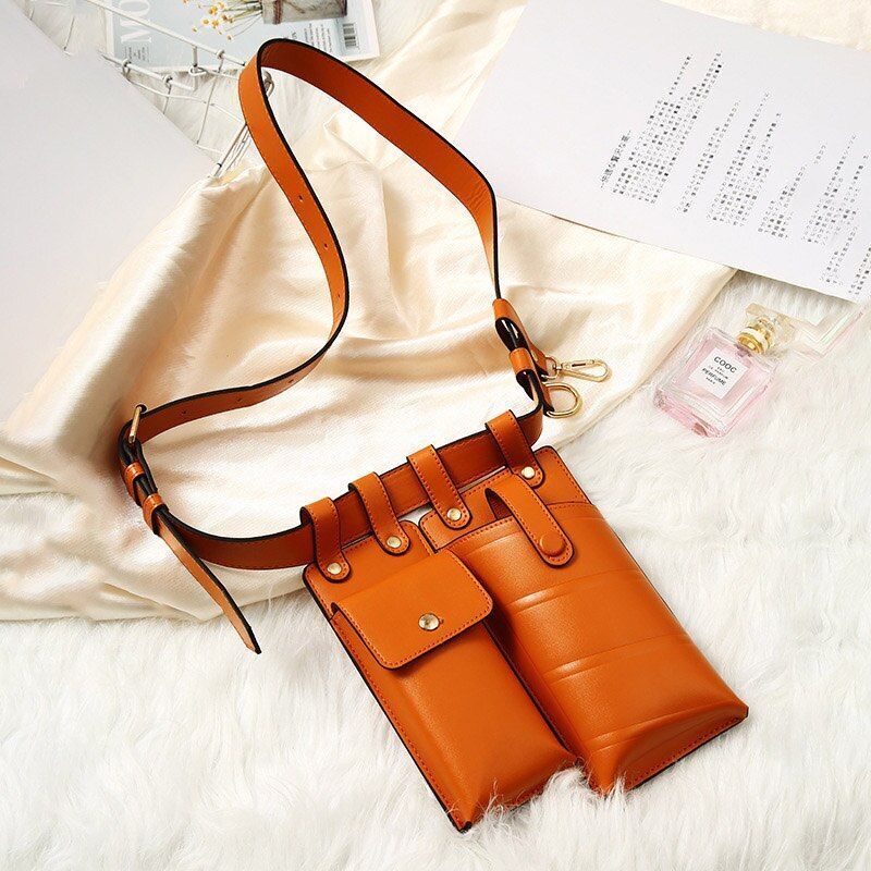 Women Fanny Pack Leather Belt Bag Waterproof Multi-pocket Waist Pack 17*10/13*10