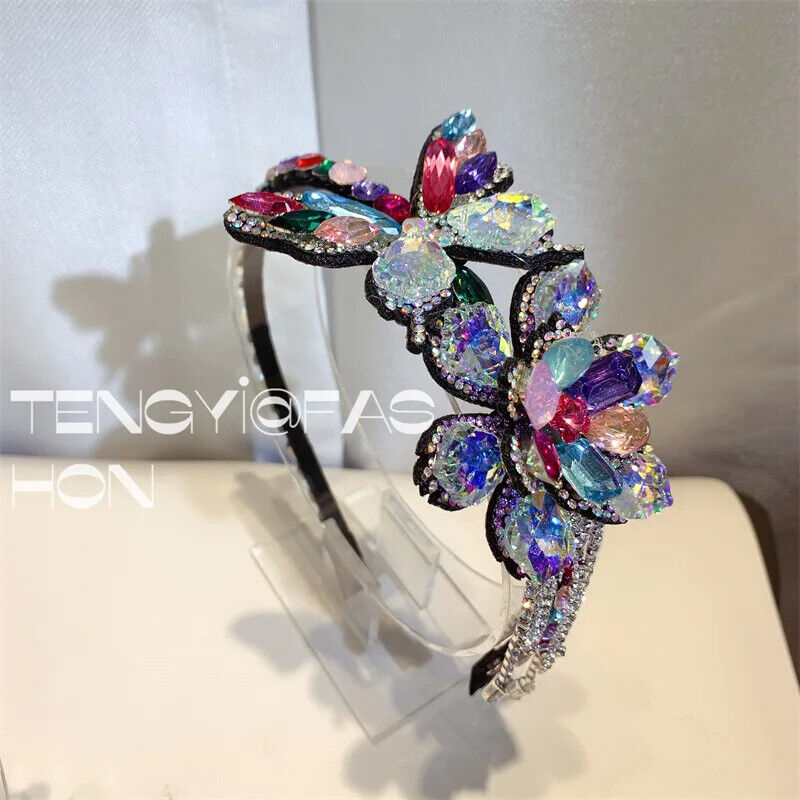 Women Headband Vintage Baroque Flower Big Diamond Luxury Fashion Party Hairbands