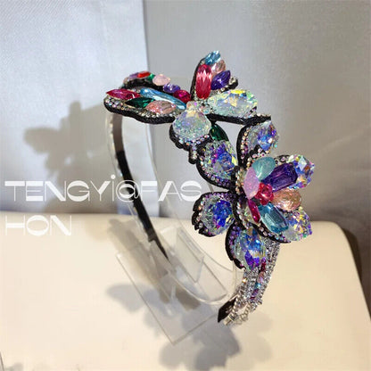 Women Headband Vintage Baroque Flower Big Diamond Luxury Fashion Party Hairbands