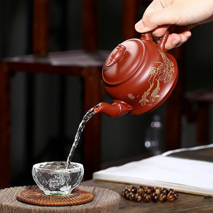 280ml Purple Clay Pot Kung Fu Patterned Teapot Tea Set Dahongpao Kettle Tea Set