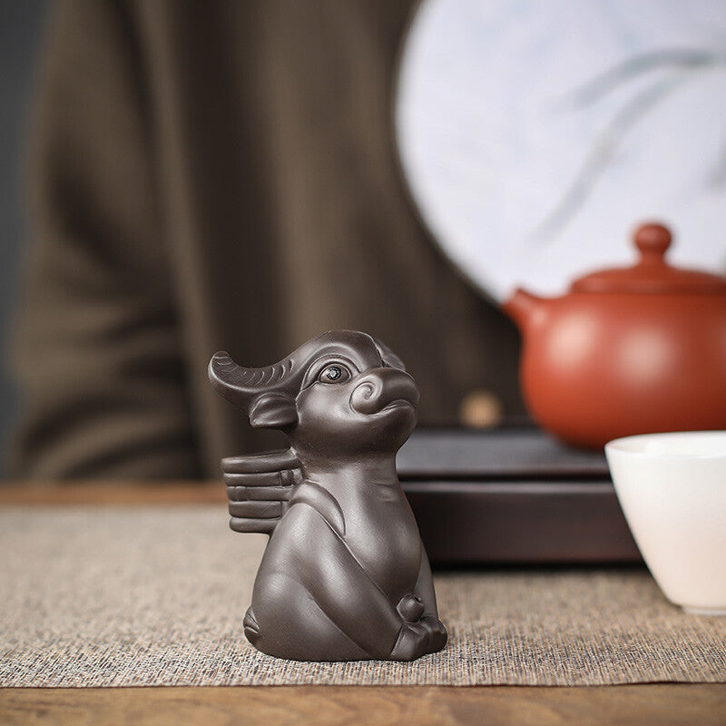 Creativity Purple Clay Water Spray Tea Pet Handmade Statue Ornaments Desk