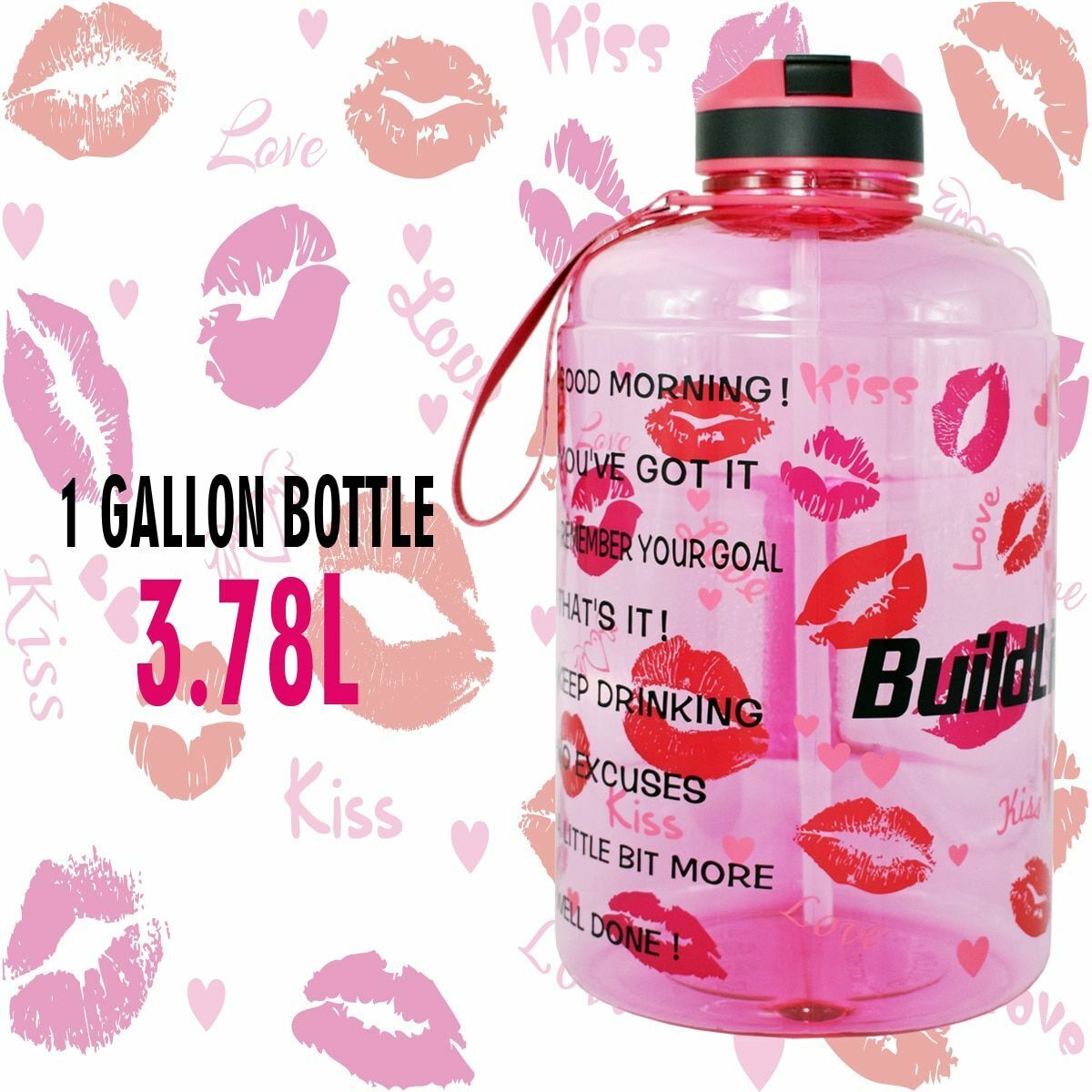 Water Bottle 1 Gallon Straw Clear Plastic Drinking Bottles Big GYM Jug Cup BPA