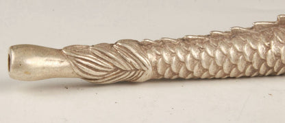 Old Chinese Tibet silver hand-carved dragon smoking pipe f416