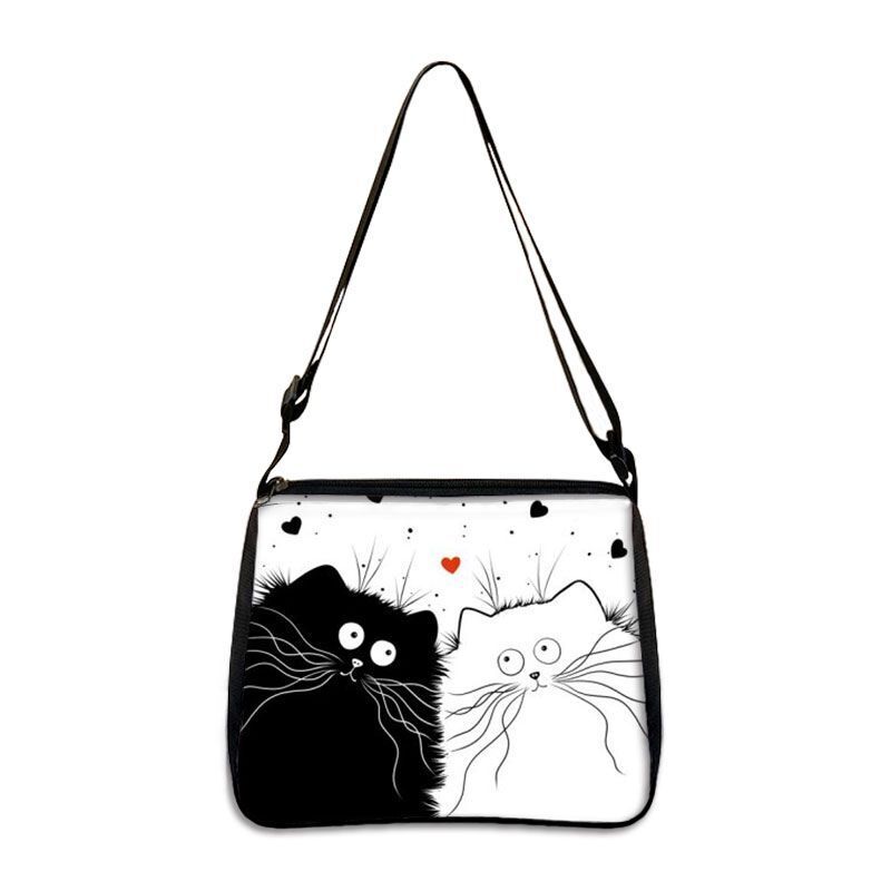 Customized Shoulder Bag Cute Black White Cat Printing Handbag Purse Storage Bag