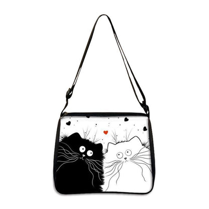 Customized Shoulder Bag Cute Black White Cat Printing Handbag Purse Storage Bag