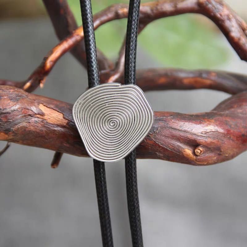Men Bolo Tie European American DIY Leather Tie Hand Fingerprint Pendant Neckties