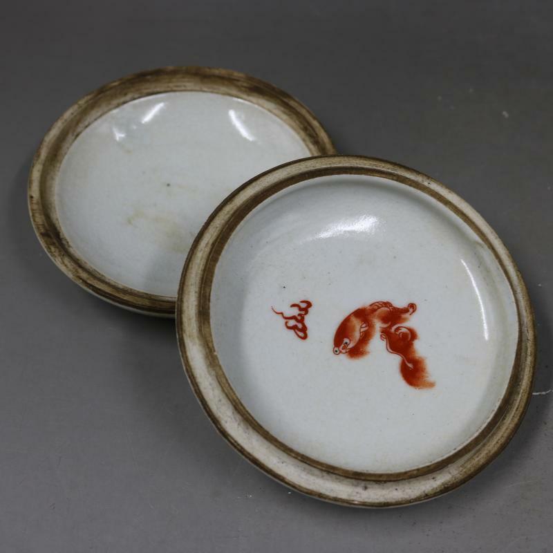 Chinese Famille Rose Porcelain Foo Fu Dog Guardion Lion Ink Box Rouge Box 4.29"