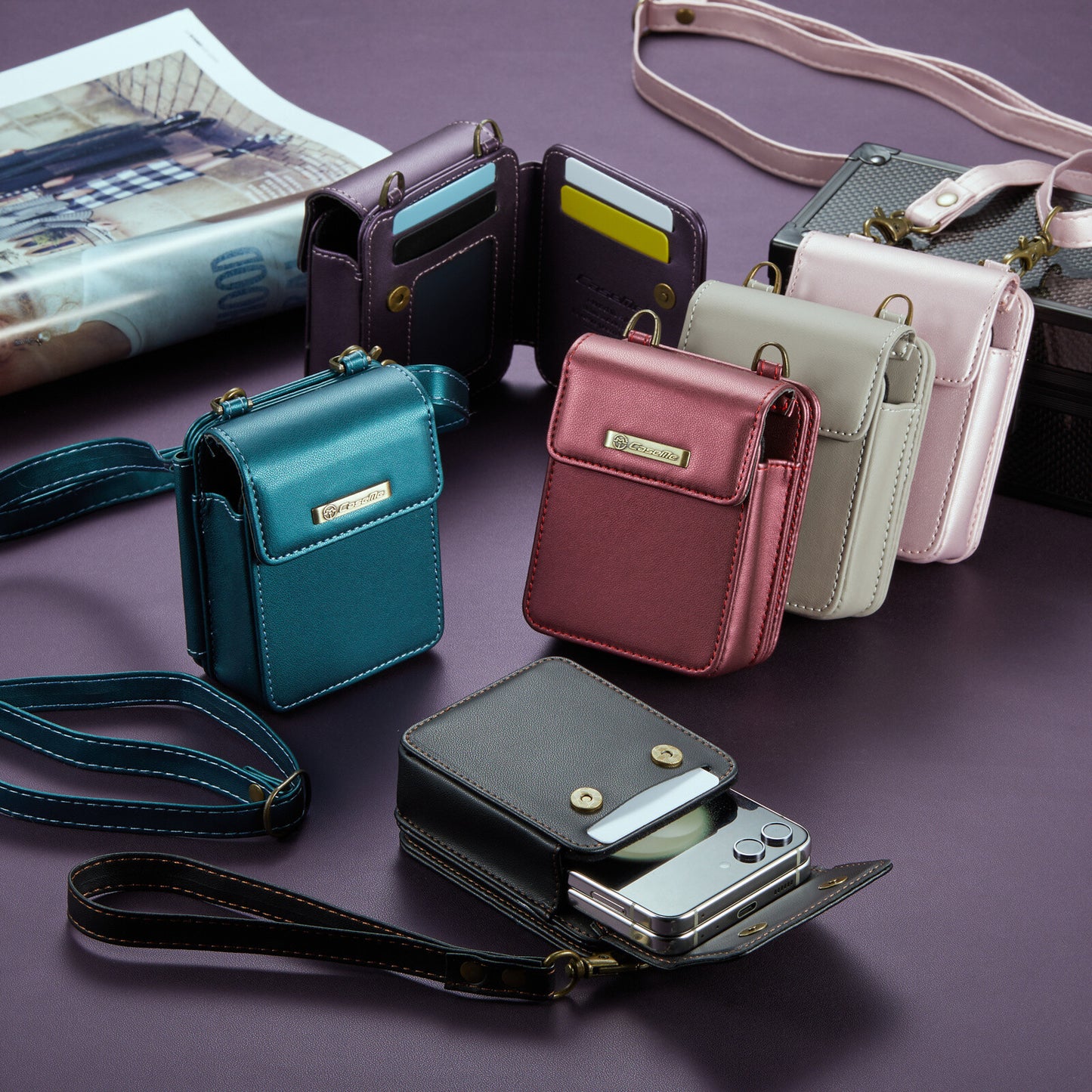 For Samsung Galaxy Z Flip 7 6 5 4 Case Crossbody with RFID Blocking Card Holder