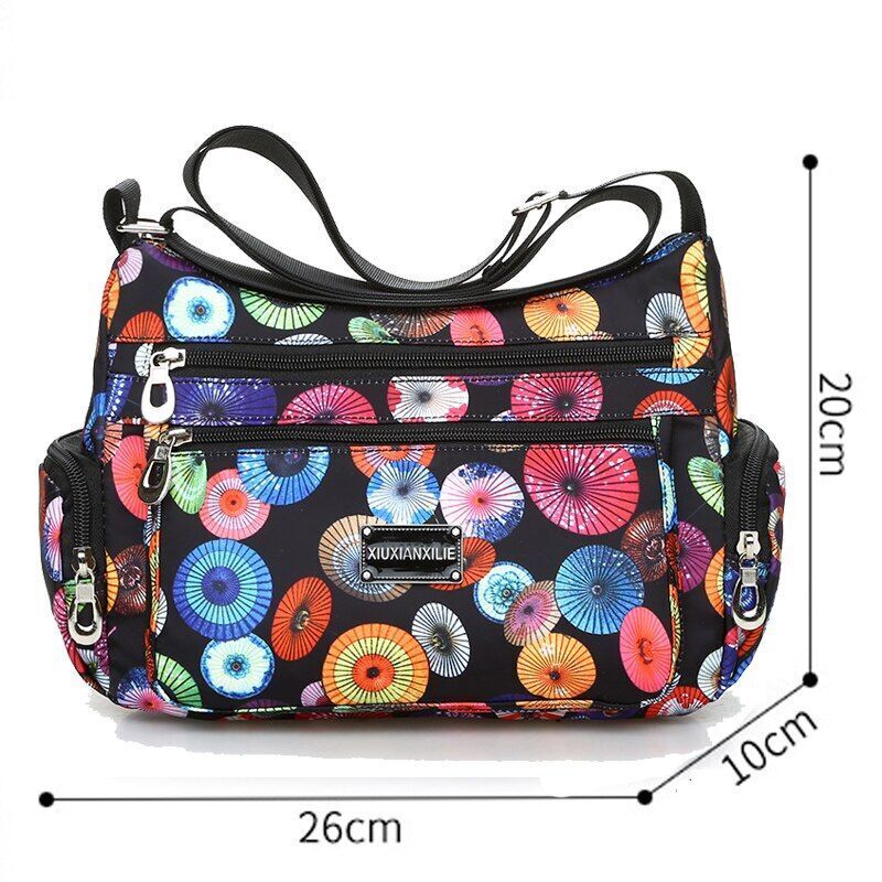 Fashion Floral Pattern Messenger Bag Nylon Shoulder Bag Flower Pattern Handbags