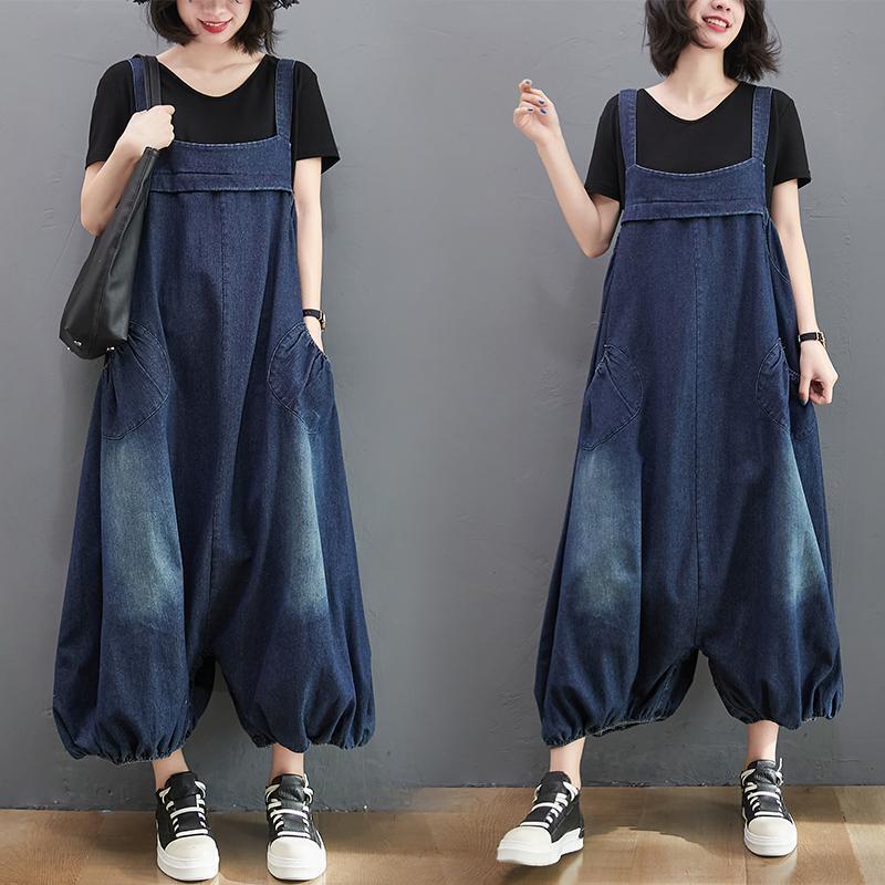 Women Denim Overalls Jumpsuit Jeans Suspender Bib Pants Oversized Wide Leg Baggy