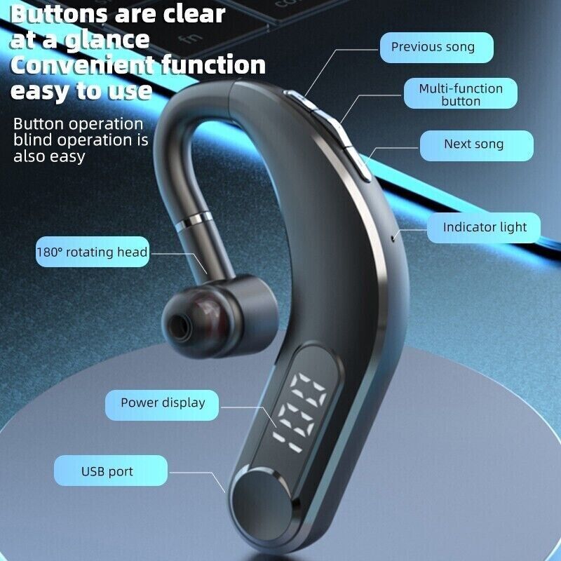 Trucker Wireless Bluetooth 5.2 Earpiece Headset Mic Earbud Noise Cancelling +