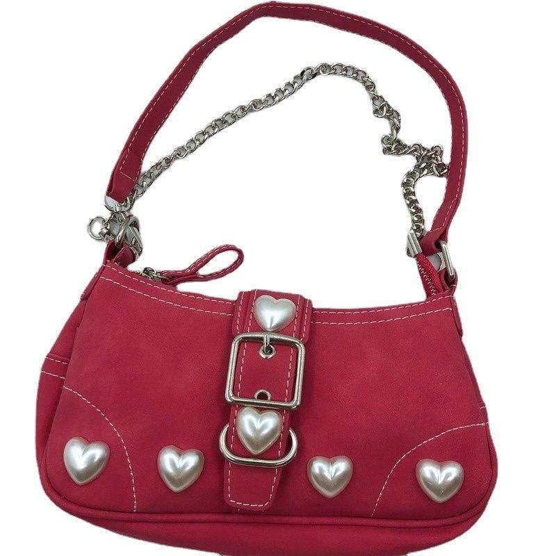 Vintage Shoulder Bag Rose Red Heart Handbags Mobile Phone Pouch 23*12*5 CM Purse