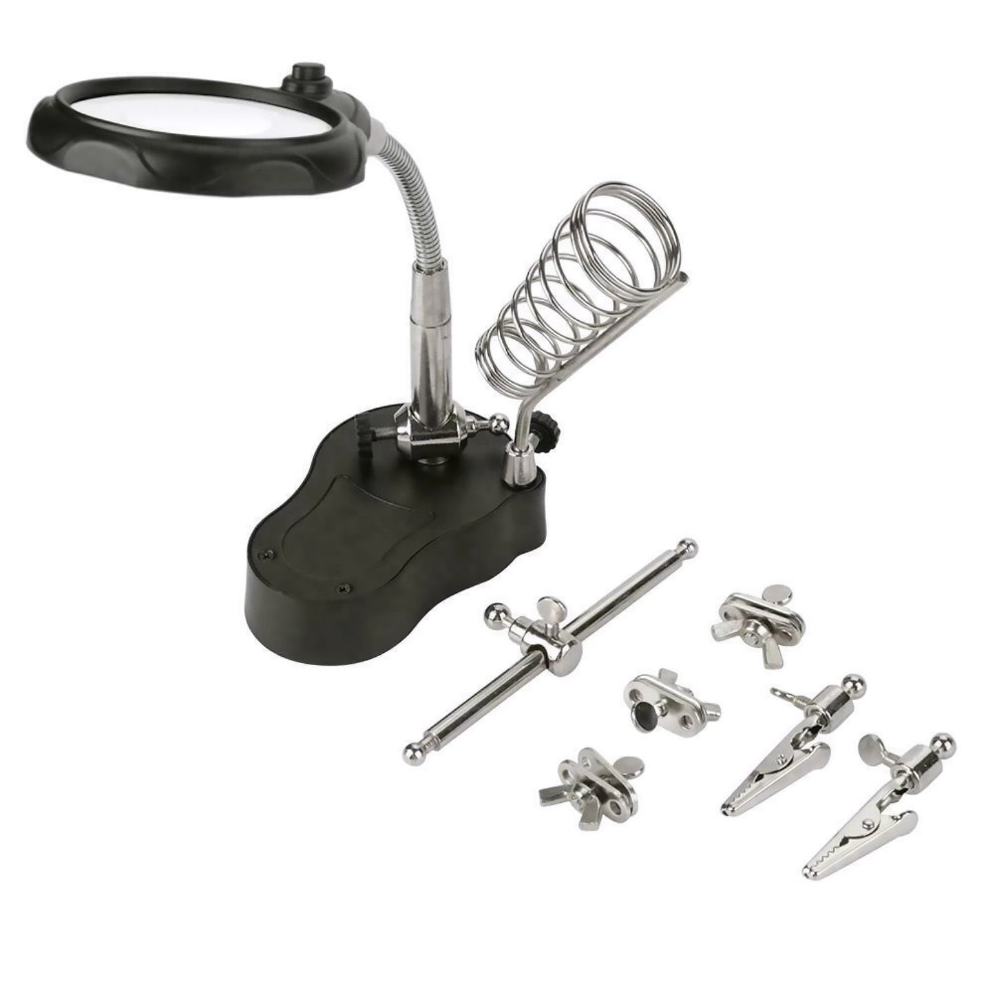 New Soldering Tool w Dual Magnifier 2.5X 5X LED Lights Adjustable Holder Stand