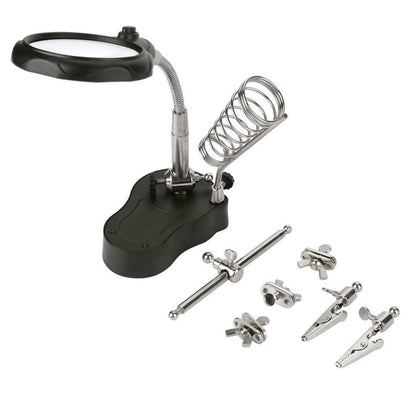 New Soldering Tool w Dual Magnifier 2.5X 5X LED Lights Adjustable Holder Stand