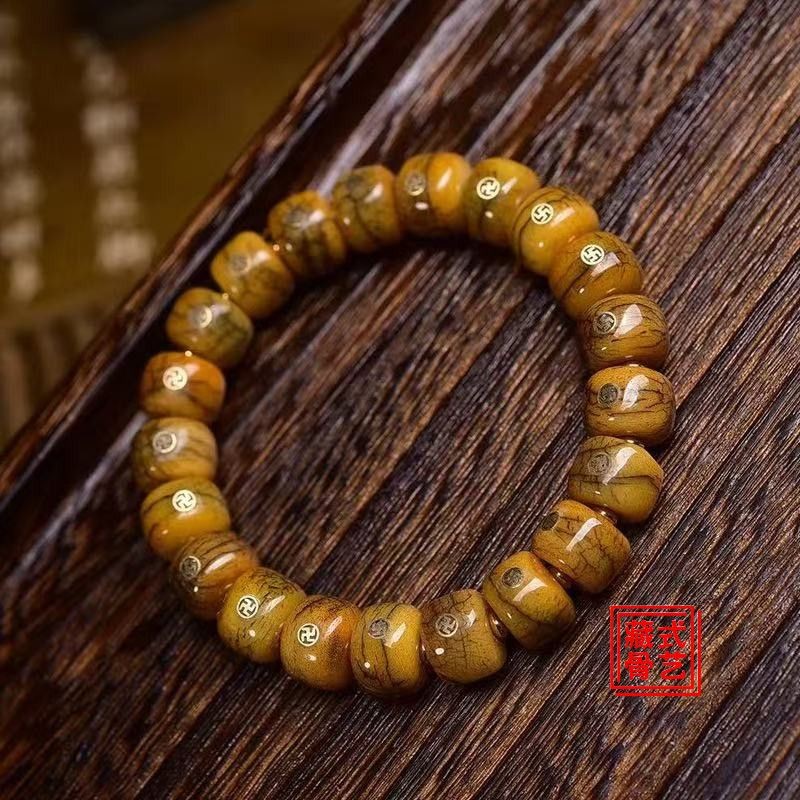 12x8mm Natural Aged Copper Inlaid Barrel Bead Tibetan Style Bracelet