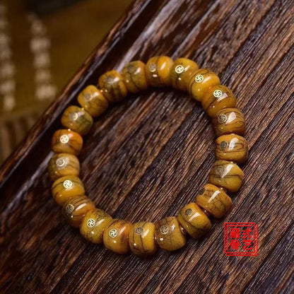 12x8mm Natural Aged Copper Inlaid Barrel Bead Tibetan Style Bracelet
