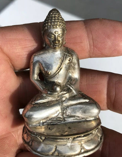 Bronze Temple Buddha Casting Statue Figure Silver Patina Decoration