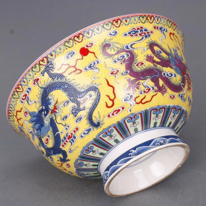 Chinese Family Rose Porcelain Qing Qianlong Blue Red Dragon Pattern Bowl 5“