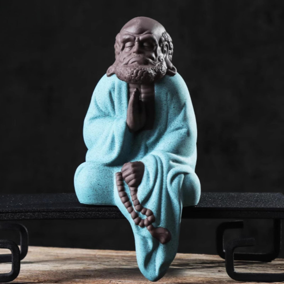 Handmade Buddha Statue Dark Ceramic Tea Pet 19cm 7.6in Statue Decor Tea Play