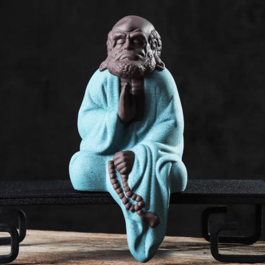 Handmade Buddha Statue Dark Ceramic Tea Pet 19cm 7.6in Statue Decor Tea Play